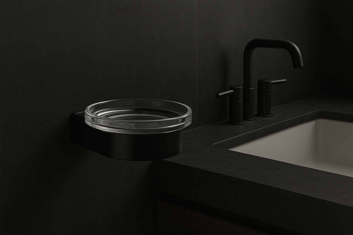 Noir et Neige Seifenhalter – Glas & Schwarz | Wandmontage modern