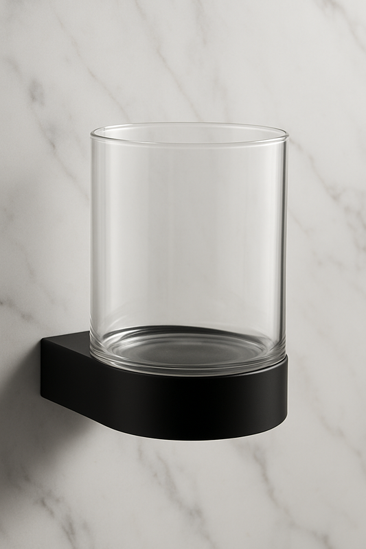 Noir et Neige Zahnputzbecherhalter – Glas & Schwarz | Wandmontage